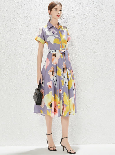 Single-breasted Printed Shirt Dress