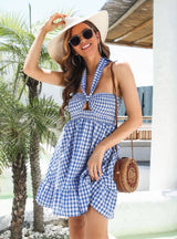 Plaid Halter Holiday Flounce Dress