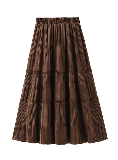 High Waist Velvet Pleated Skirt