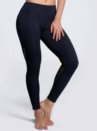 Black Slim Leggings Women Mesh Splicing Legging