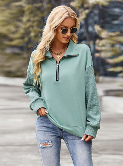 Women Zipper Stitching Hoodie Top