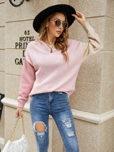 Color Contrast Hooded Sweater