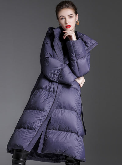 Long Over-the-knee Padded Hooded Down Jacket