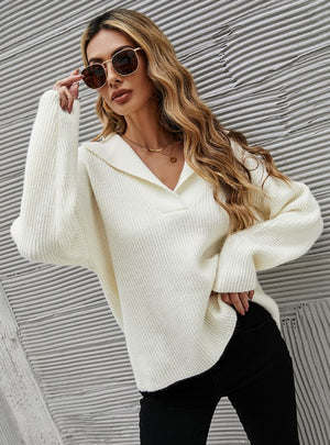 Loose Solid Color Padded Suit Collar Sweater
