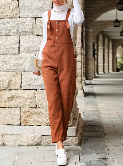 Retro Corduroy Suspenders Trousers