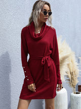 Pile-collar Long Sleeve Sweater Dress