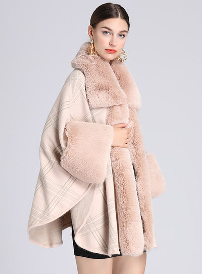 Wool Collar Plaid Shawl Cape Large Lapel Loose