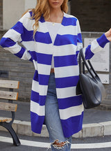 Long Contrast Striped Cardigan Sweater
