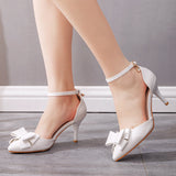 Thin Pointed Sandals White Bow High Heels