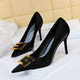 Shallow Pointed Metal Square Buckle Shoes