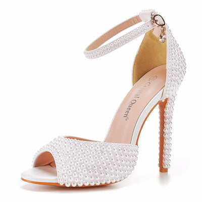 White Pearl Fish Mouth High-heeled Sandals