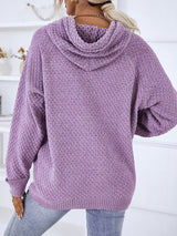 Hooded Drawstring Solid Color Pullover Sweater