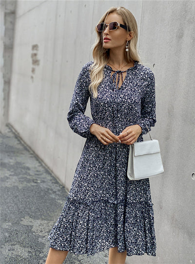 Ladies Long Sleeve Casual Flower Clothes Dresses
