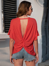 V-neck Backless Loose Casual T-shirt