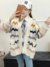 Embroidered Jacquard Color Matching Single Row Sweater 