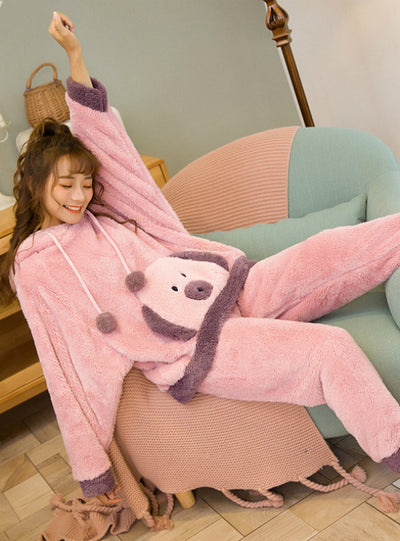 Winter Pink Long Sleeve Pocket Nightwear Suit