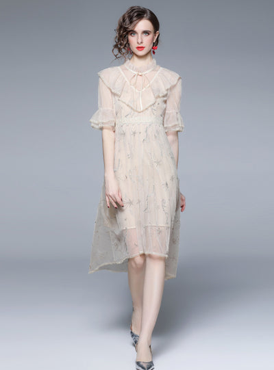 Short Sleeve Mesh Embroidered Dress