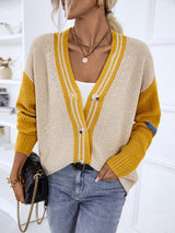 Single-breasted Contrast Atriped Sweater Cardigan Coat