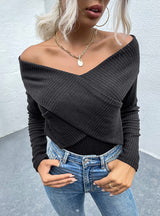 Slim Solid Color V-neck Long Sleeve T-shirt