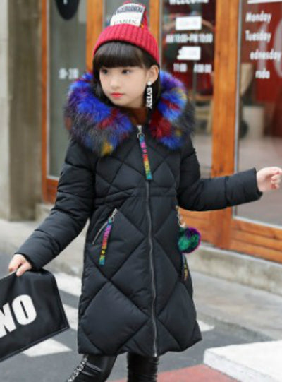 Thick Long Warm Coat Kid Fashion Girl Colorful Fur