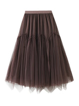 Mesh Pleated Irregular Skirt