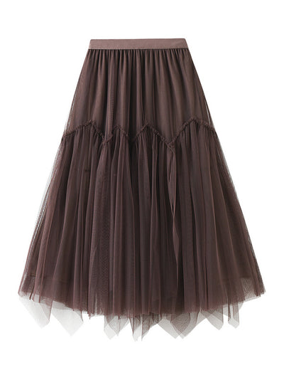 Mesh Pleated Irregular Skirt
