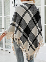 Collar Tassel Cape Shawl Plaid Loose Coat