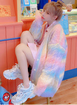 Women Rainbow Knitted Cardigan Sweet Sweater