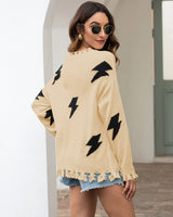 Lightning Pierced Tassel Pullover Sweater