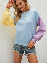 Pullover Round Neck Loose Contrast Sweater