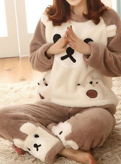 Long Sleeve Female Cartoon Bear Animal Pants Sleepwear