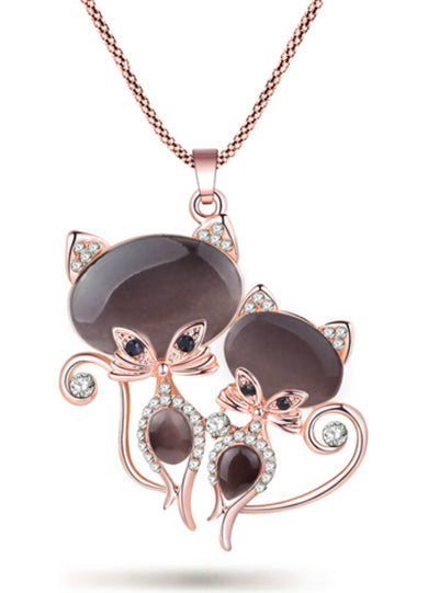 Cat Necklace Long Pendant Brand Crystal Chain