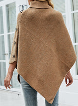 Solid Color Turtleneck Sweater Shawl Cloak