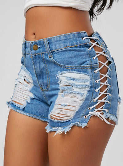 Women Denim Shorts High Waist Ripped Short Jeans