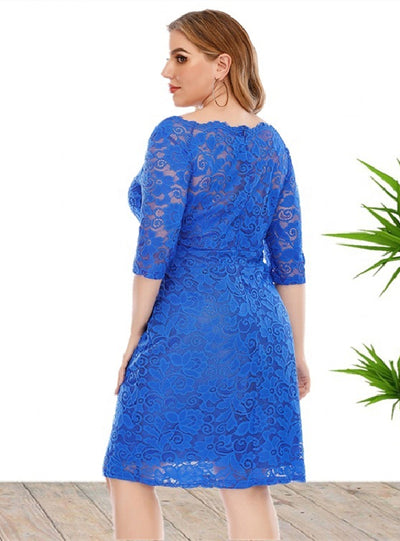 Short Sleeve Lace Medium Short Dress