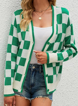 Plaid Color Matching Cardigan Sweater