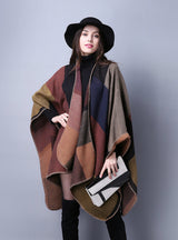 Joker Plaid Shawl Cashmere Split Thick Cloak