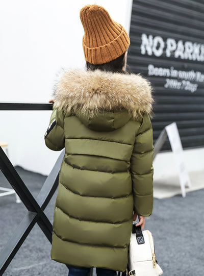 Winter Children Thicken Hooded Natural Fur Collar Coat 