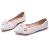 Handmade Lace Flower Rhinestone Bow Bride Shoes