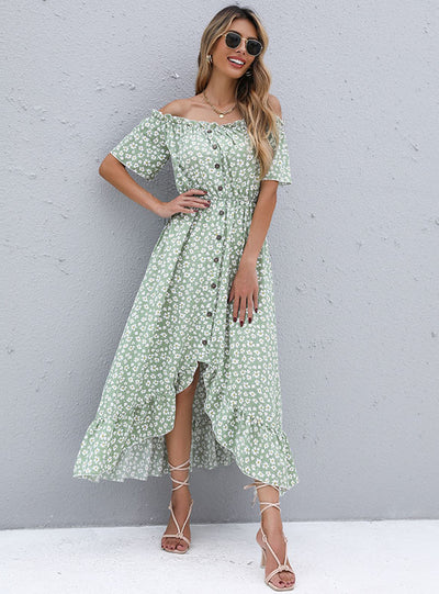 Short-sleeved Irregular Printed Dress