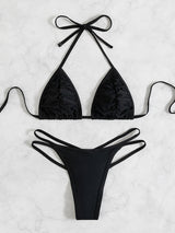 Tether Halter Pleated Beach Bikini