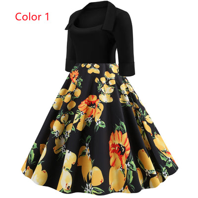 Middle Sleeve Print Lapel Dress