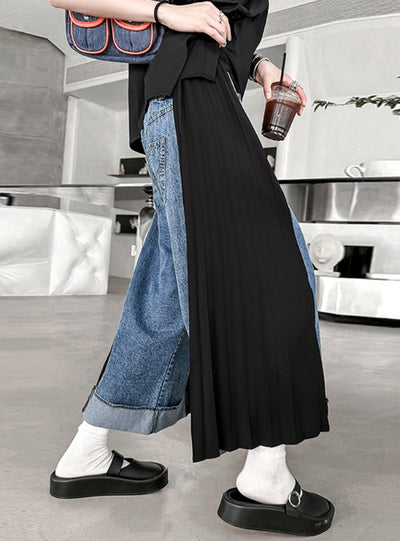 Contrast Stitching Pleated Casual Jeans