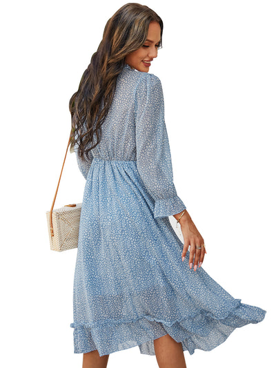 V-neck Simple Printed Chiffon Dress