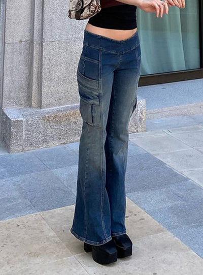 Retro Pocket Low Waist Jeans