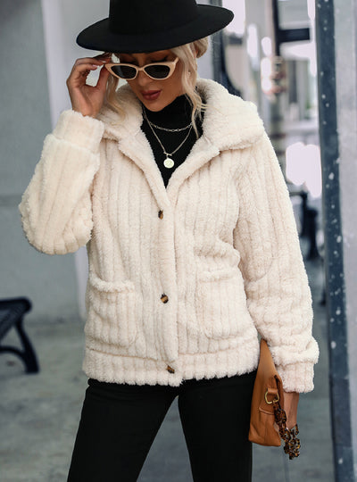 Double-faced Velvet Lapel Striped Plush Coat