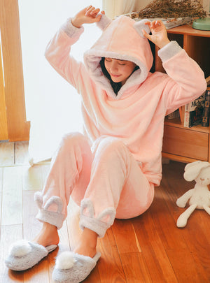 Pink Pajamas Hooded Long Sleeve Sleepwear