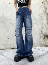 Retro Slim Waist Pocket Loose Jeans