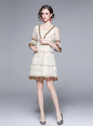 Yarn Embroidery Retro Palace Style Dress
