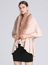 Pearl Imitation Fox Fur Collar Knitted Shawl Bucket
